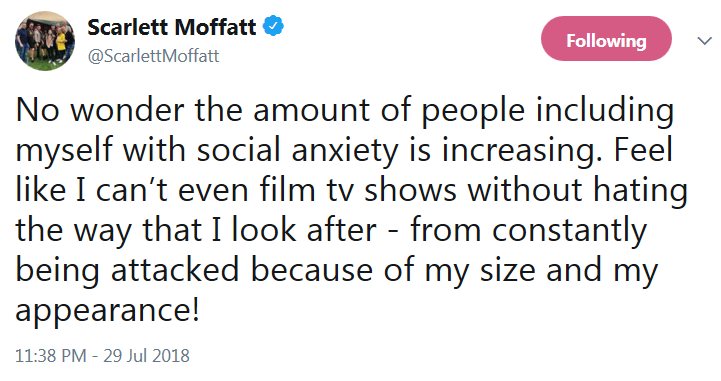 Scarlett Moffatt social anxiety tweet